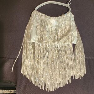 AKIRA Shimmering Silver Fringe Purse